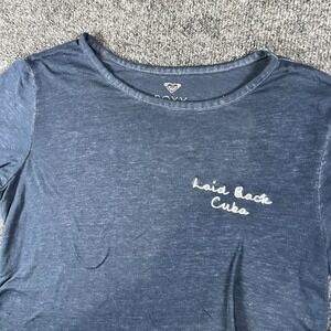 Roxy T Shirt Womens S Blue Embroidered Laid‎ Back Cuba Havana Surf Cuba Graphic